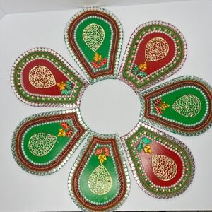 Handcrafted Rangoli Decor Set 7pc Painted Wood Diwali Art Floor or Home Temple
